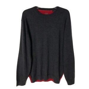 Bugatchi Size XL Gray/red‎ 100% merino wool Crew Neck sweater pullover